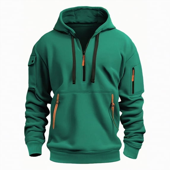 TOWED22 Men's Hoodies Casual Pullover Hooded Sweatshirt Long Sleeve Quarter Zip Hoody Tops With Kangaroo Pocket(Dark Green,3XL)
