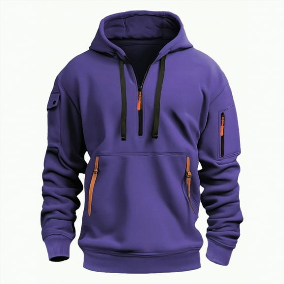 TOWED22 Men's Hoodies Casual Pullover Hooded Sweatshirt Long Sleeve Quarter Zip Hoody Tops With Kangaroo Pocket(Purple,S)