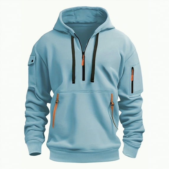 TOWED22 Men's Hoodies Casual Pullover Hooded Sweatshirt Long Sleeve Quarter Zip Hoody Tops With Kangaroo Pocket(Sky Blue,3XL)