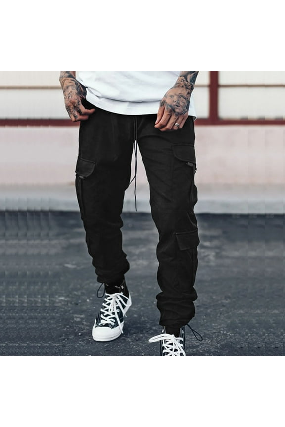 Men's Joggers Sweatpants,Men Elastic High Waist Yoga Workout Jogger Pants Trousers Sweatpants with Pockets Loose Fit Sporty Pants Black,XXL