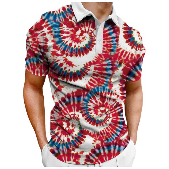 TOWED22 Men's July 4th American Flag Polo Shirt Patriotic Golf Short Sleeve Polo T-Shirts 4th of July Polo Shirts for Men(Watermelon Red,M)