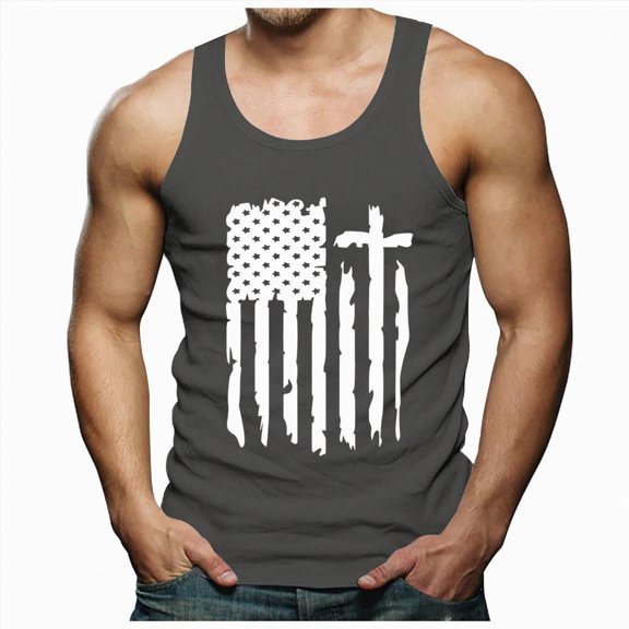 TOWED22 Men's Palm Tree Tank Tops Sleeveless Athletic Shirt Summer Beach Muscle Patriotic Tank Top(Dark Gray,XXL)