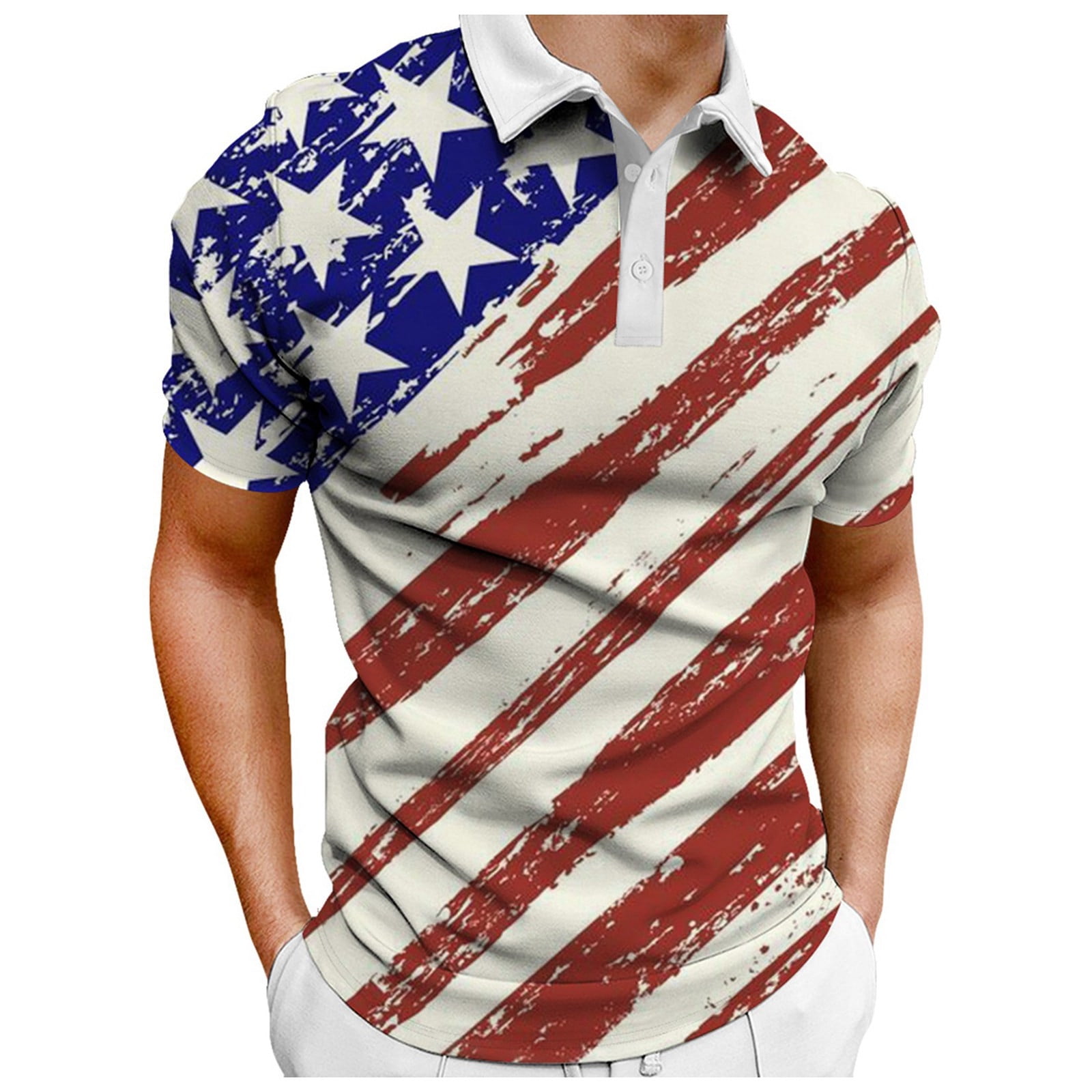 TOWED22 Men's Patriotic Golf American Flag Polo Shirt Button up Blouse ...