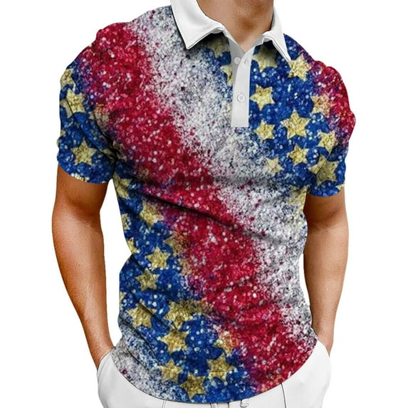 TOWED22 Men's Polo Shirt Men's Classic Independence Day American Flag Shirt Short Sleeve Shirts Lightweight Casual Tops Mens Polo Shirts(Sky Blue,M)