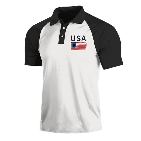 TOWED22 Polo Shirts for Men Summer American Flag Printed T Shirt Turn Collar Short Sleeve Tops T Shirt(Black,M)