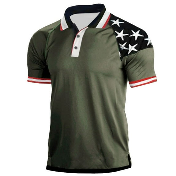 TOWED22 Men's Polo Shirts Summer American Flag Printed Shirt Turn Collar Short Sleeve Tops Shirts for Men(AG,3XL)