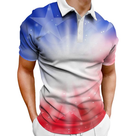TOWED22 Men's Polo Shirts Summer American Flag Printed Shirt Turn Collar Short Sleeve Tops Shirts for Men(White,XXL)