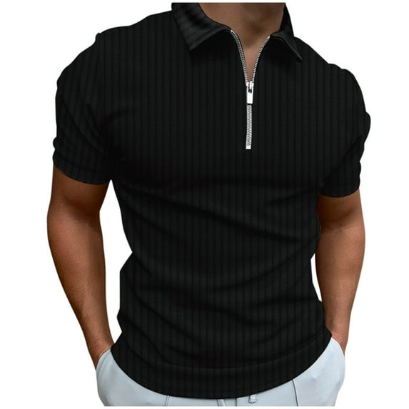 TOWED22 Men's Short Sleeve Polo Shirts Casual Slim Fit Button Plaid Polo T Shirts(Black,3XL)