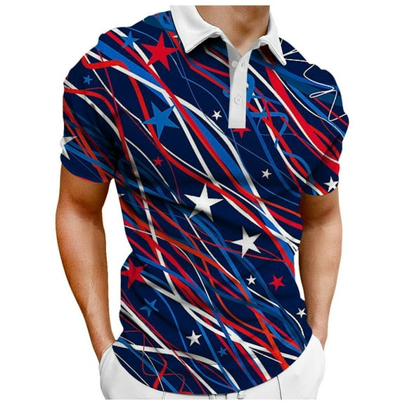 TOWED22 Golf Polo Shirt for Men American Flag Golf Polo Shirt 4th of July Polo Shirts for Men(Blue,XXL)