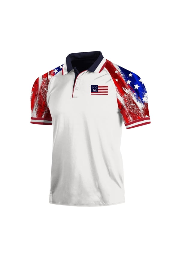 Men's Short Sleeve Polo Shirts Retro Patriotic Polo Shirts 4th of July Tops Fashion T-Shirt Athletic Tennis Bowling Shirts(Red,M)