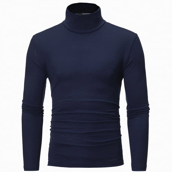 TOWED22 Men's Turtleneck Long Sleeve Shirts Thermal Base Layer Top Lightweight Undershirt(Navy,L)