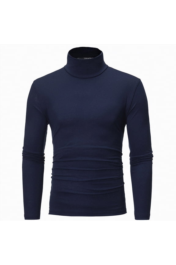 Men's Slim Fit Lightweight Long Sleeve Knitted Pullover Top Turtleneck Sweater T-Shirt(Navy,L)