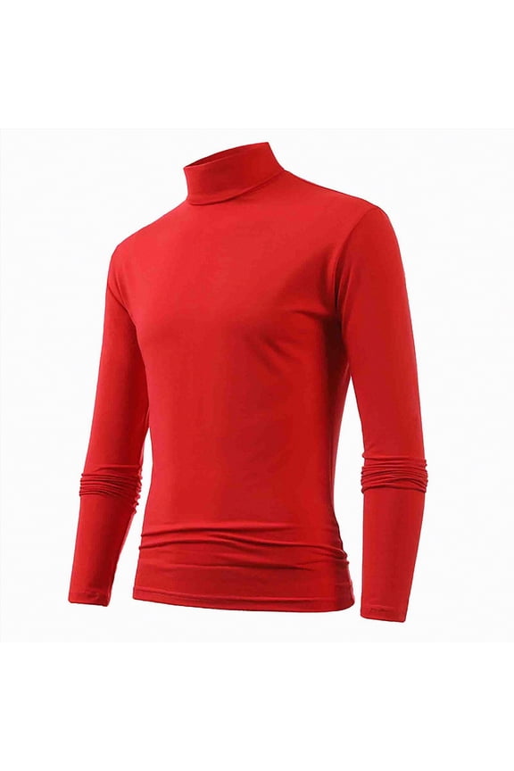 Men's Slim Fit Mock Turtleneck T Shirt Casual Basic Knitted Long Sleeve Pullover Sweater(Red,L)
