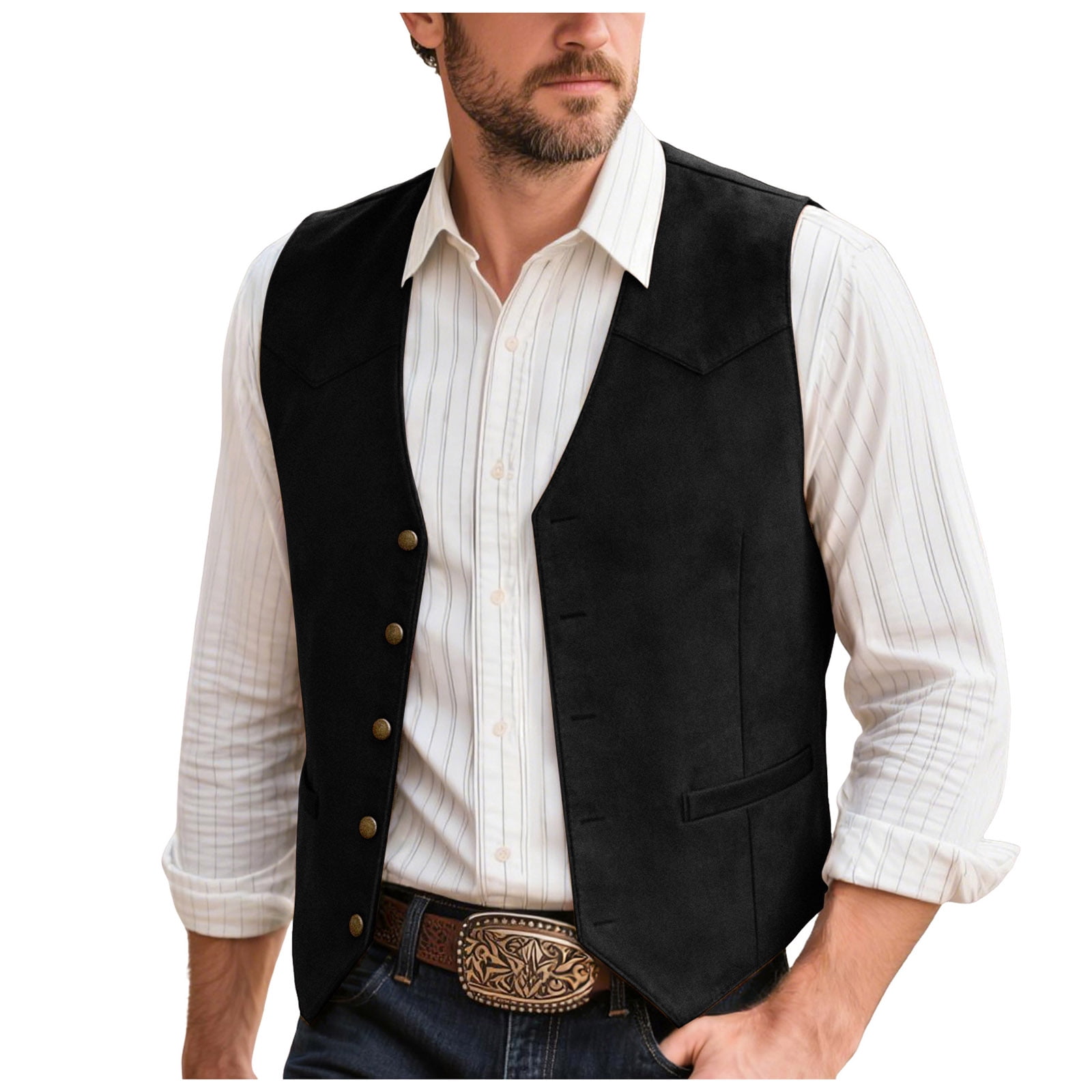 TOWED22 Men's Suede Leather Vest Casual Cowboy Western Vests Mens