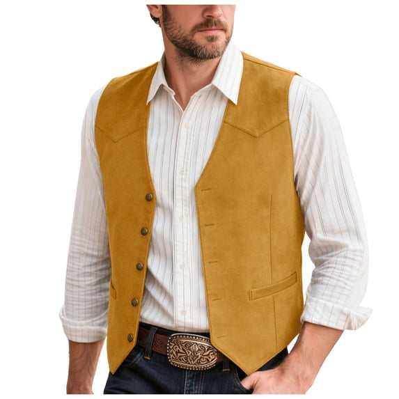 TOWED22 Men's Suede Leather Vest Casual Cowboy Western Vests Mens Waistcoat(Gold,XL)