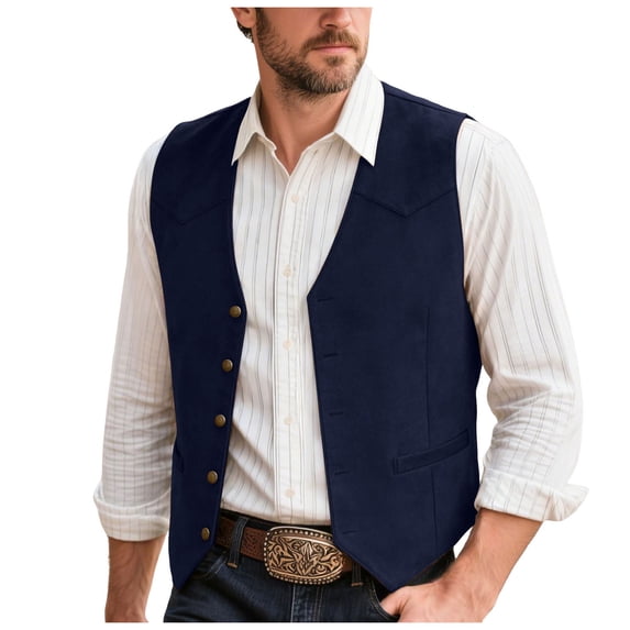 TOWED22 Men's Suede Leather Vest Casual Cowboy Western Vests Mens Waistcoat(Navy,XXXL)