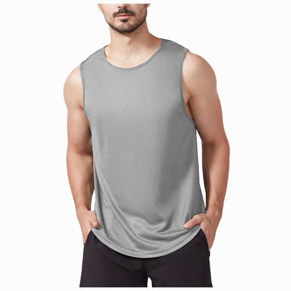 TOWED22 Men's Tank Top Cotton Muscle Workout Gym Shirts Moisture Wicking Lightweight Summer Casual Sleeveless Shirts(Grey,XXXL)