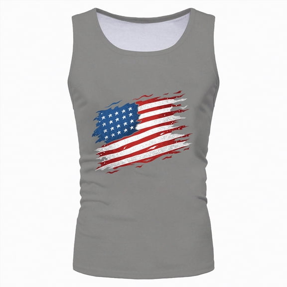 TOWED22 Men's Tank Tops Big and Tall Summer Printed Tank Top Workout Sports Sleeveless Round Neck T-shirt Tank Top(Grey,L)