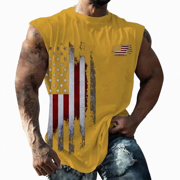 TOWED22 Men's Tank Tops Swim Beach Sleeveless Shirt Gym Workout Stringer Muscle Tank Top Big and Tall(Yellow,XXXL)