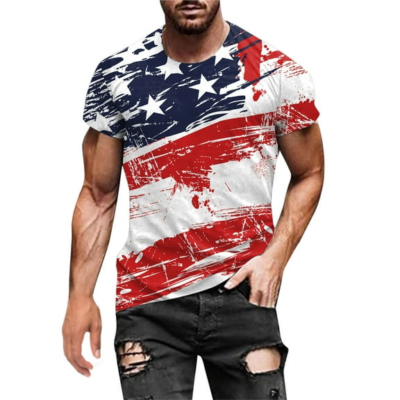 TOWED22 Men's USA Flag T-Shirt 3D Print Graphic Stars and Stripes Print Top American Patriotic T-Shirts Mens Shirts(Red,3XL)
