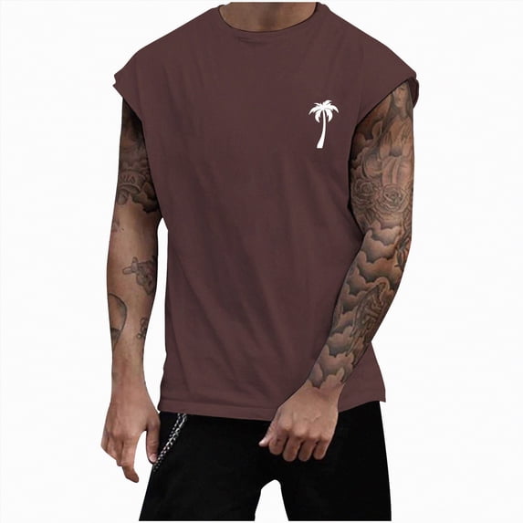 TOWED22 Men's Workout Tank Tops Sports Training Sleeveless Gym Hoodies Bodybuilding Cut Off Muscle Shirts(Brown,L)