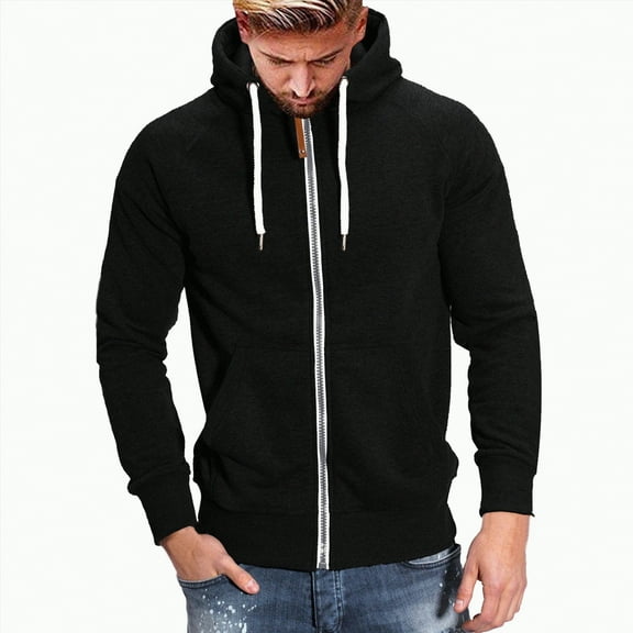 TOWED22 Men's Zip Up Fleece Hoodie Lightweight Sweatshirt Long Sleeve Sports Hooded Jacket with Zipper Pockets(Black,L)