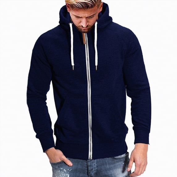 TOWED22 Men's Zip Up Fleece Hoodie Lightweight Sweatshirt Long Sleeve Sports Hooded Jacket with Zipper Pockets(Navy,XL)
