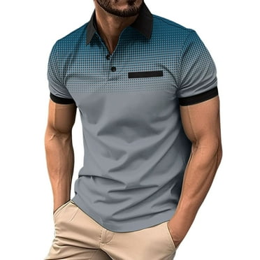TOWED22 Men's Zipper Polo Shirts Short Sleeve Workout Golf Shirt Casual Stretch Classic Fit T Shirts(Grey,L)