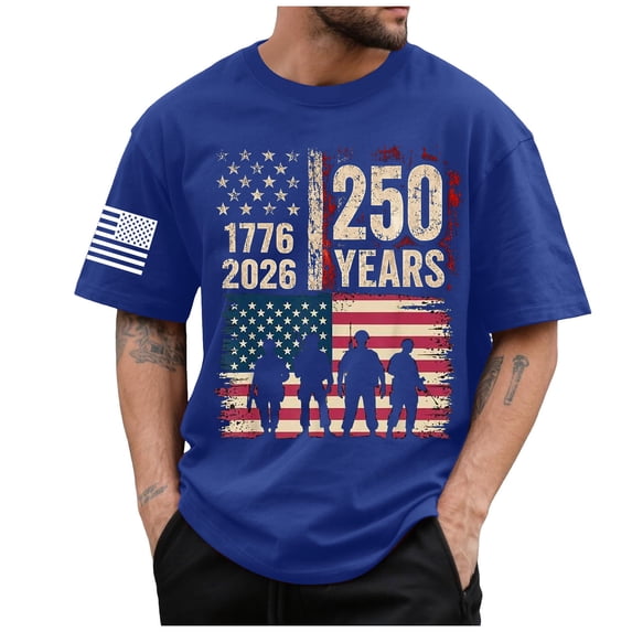 TOWED22 Mens 250th Anniversary USA Tshirt American Flag Shirt Short Sleeve America Crew Neck Tee Patriotic 1776-2026 Shirts(Blue,M)
