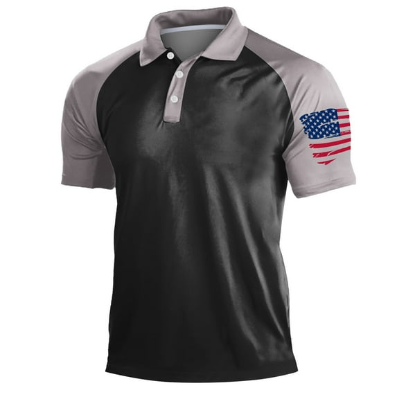 TOWED22 Mens American Flag Polo Shirts Short Sleeve Patriotic Shirt 4th of Jul Golf Shirt(Grey,XL)