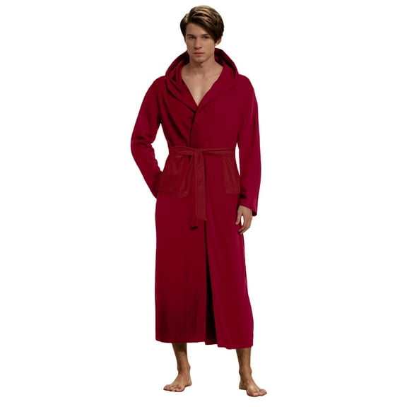 TOWED22 Mens Bathrobes with Hood Big and Tall Soft Full Length Bathrobes for Spa and House(A05-Red,5XL)