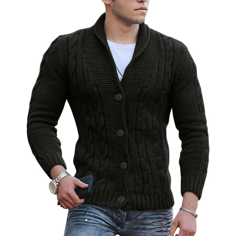 TOWED22 Mens Cardigan Sweaters With Buttons,Men's Long-Sleeve Cardigan  Sweater Soft Cable Knit Sweater for Men Black,M