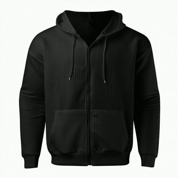 TOWED22 Mens Full Zip Casual Cotton Hooded Fleece Drawstring Hoodies Pullover Sweatshirts Casual Long Sleeve Shirts(Black,XL)