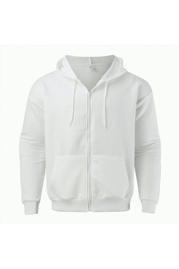 Mens Full Zip Casual Cotton Hooded Fleece Drawstring Hoodies Pullover Sweatshirts Casual Long Sleeve Shirts(White,XL)