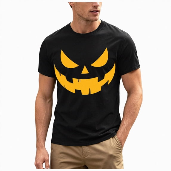 TOWED22 Mens Halloween Classic Printed Tee Graphic Loose Fit Short Sleeve Daily Casual Shirts Streetwear(H163-Black,L)