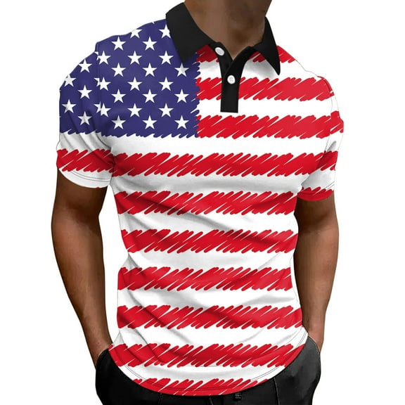 TOWED22 Men's American Flag Polo Shirts Stripe Tennis Golf Polo Shirts Short Sleeve Printed T-Shirts for Men(Red,S)
