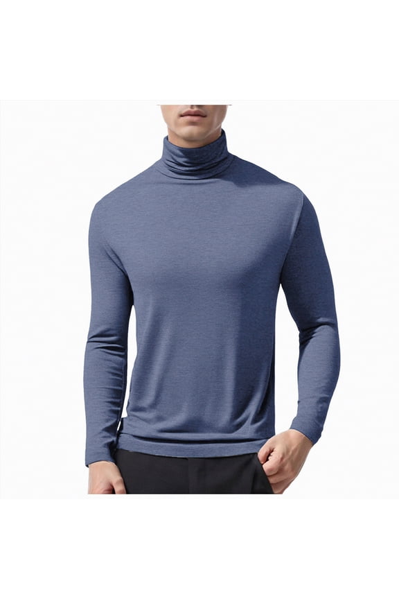 Mens Ribbed Slim Fit Knitted Pullover Casual Turtleneck Sweater(Blue,XXL)