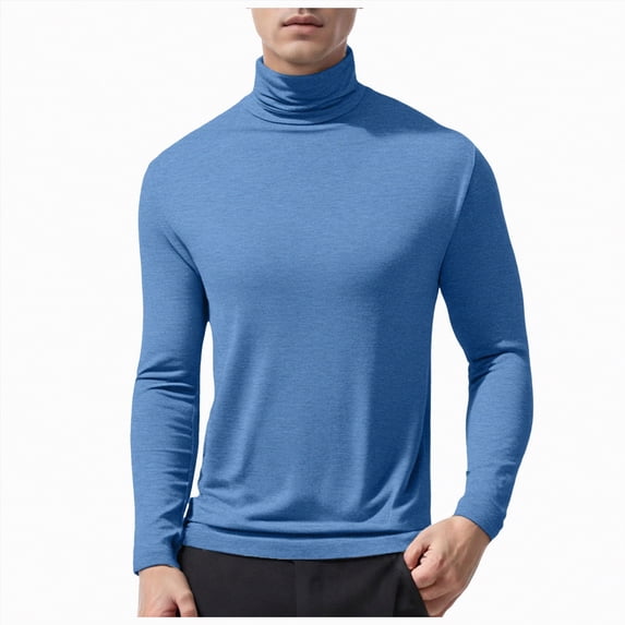 TOWED22 Mens Ribbed Slim Fit Knitted Pullover Casual Turtleneck Sweater(Light Blue,XL)