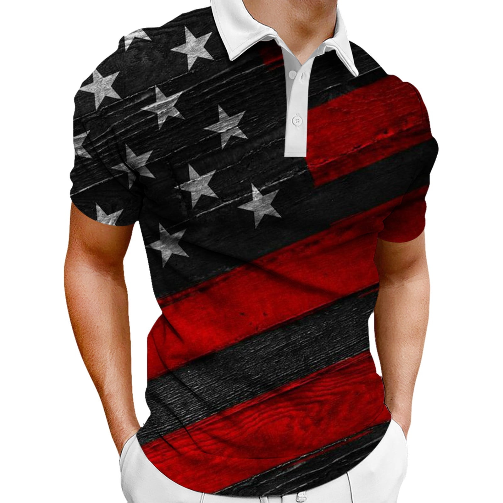 TOWED22 Mens Shirts Casual Sports American Flag Lapel Short Sleeve Polo ...