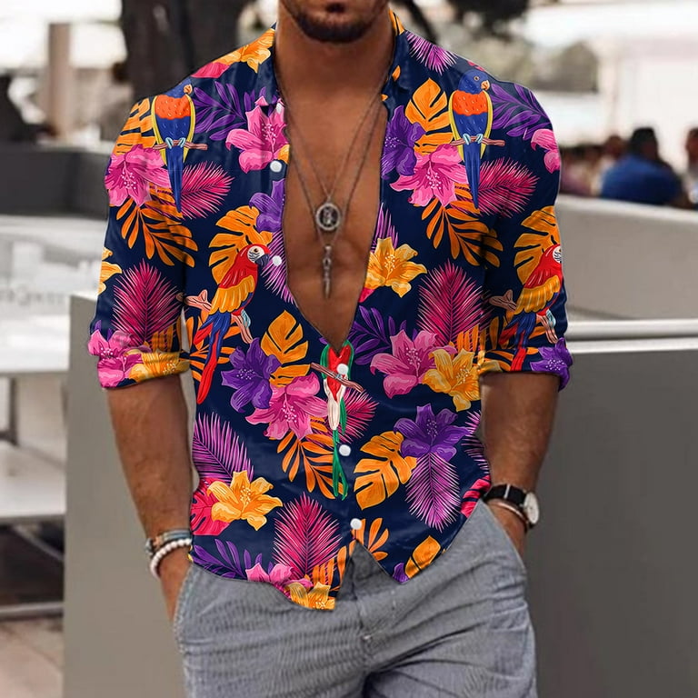 TOWED22 Mens Shirts,Mens Funny Hawaiian Shirts 3D Graphic Button Short  Sleeve Tropical Holiday Beach Aloha Shirt American Flag Shirts Purple,M