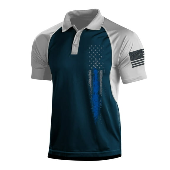 TOWED22 Mens 4th of July Polo Shirts Summer American Flag Printed Short Sleeve Tops(Navy,XXL)