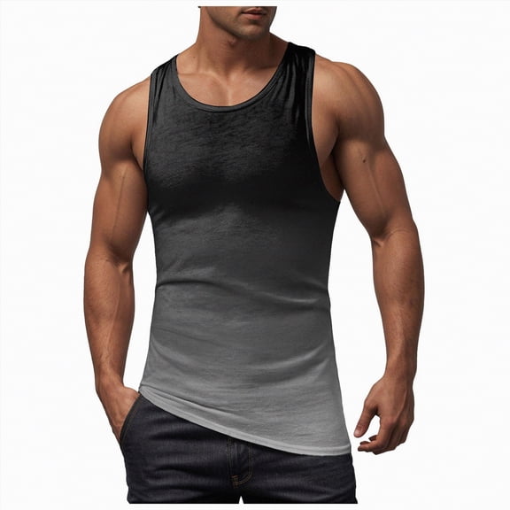 TOWED22 Mens Summer Beach Tank Top Hawaiian Palm Tree Print Sleeveless Muscle Basic Tee Vacation Tops(Black,XL)