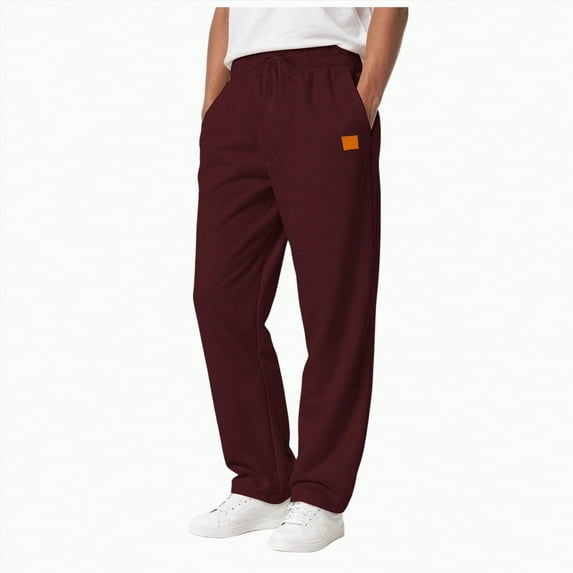 TOWED22 Mens Sweatpants Baggy Straight Wide Leg Open Bottom Casual Pants Elastic Waist Workout Athletic Joggers Pockets Sweat Pants(Wine,XL)