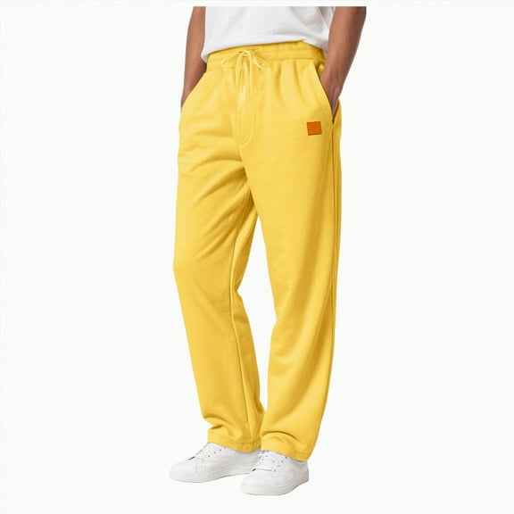 TOWED22 Mens Sweatpants Baggy Straight Wide Leg Open Bottom Casual Pants Elastic Waist Workout Athletic Joggers Pockets Sweat Pants(Yellow,L)