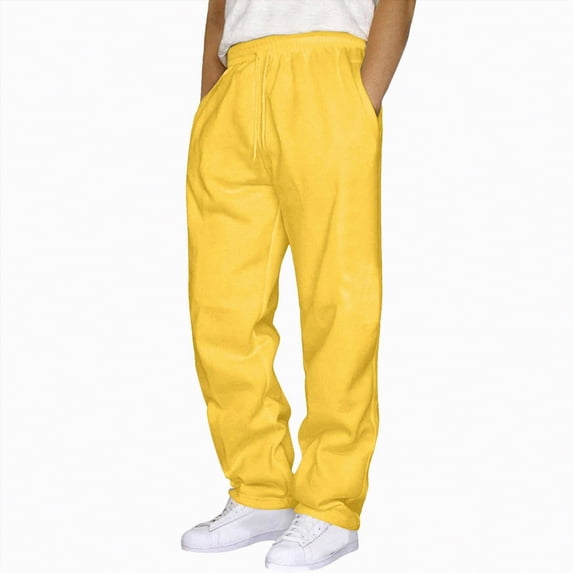 TOWED22 Mens Sweatpants Casual Open Bottom Sweat Pants for Men Drawstring Workout Pants with Pockets(Yellow,M)