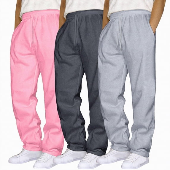 TOWED22 Mens Sweatpants Open Bottom Baggy Sweat Pants for Men Straight Leg Fleece Loose Fit Gym Athletic Sweatpants Pockets(Pink,S)