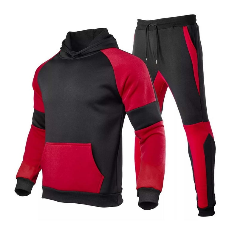 TOWED22 Mens Sweatsuits 2 Piece Hoodie Tracksuit Sets Casual Color Block Jogging Suits for Men Red L Walmart