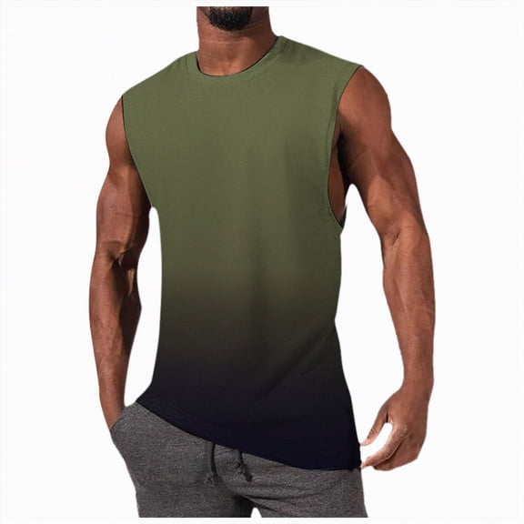 TOWED22 Mens T-Shirt Tops, Mens Casual Round Neck Sports Fitness Sunset Print Sleeveless Tank Top T-Shirt(AG,S)