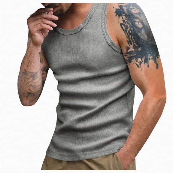TOWED22 Mens Tank Tops Sleeveless Workout Running T Shirts Breathable Gym Tight Muscle Undershirts(Grey,L)