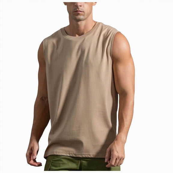 TOWED22 Mens Tank Tops Trendy Fitted Causal Sleeveless Workout Summer Tops(Beige,XL)